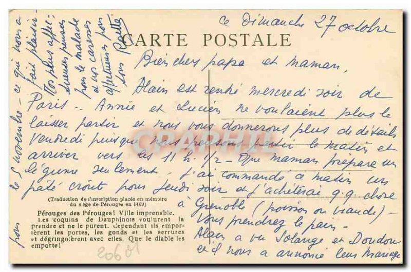 Old Postcard Perouges exit through the door from above