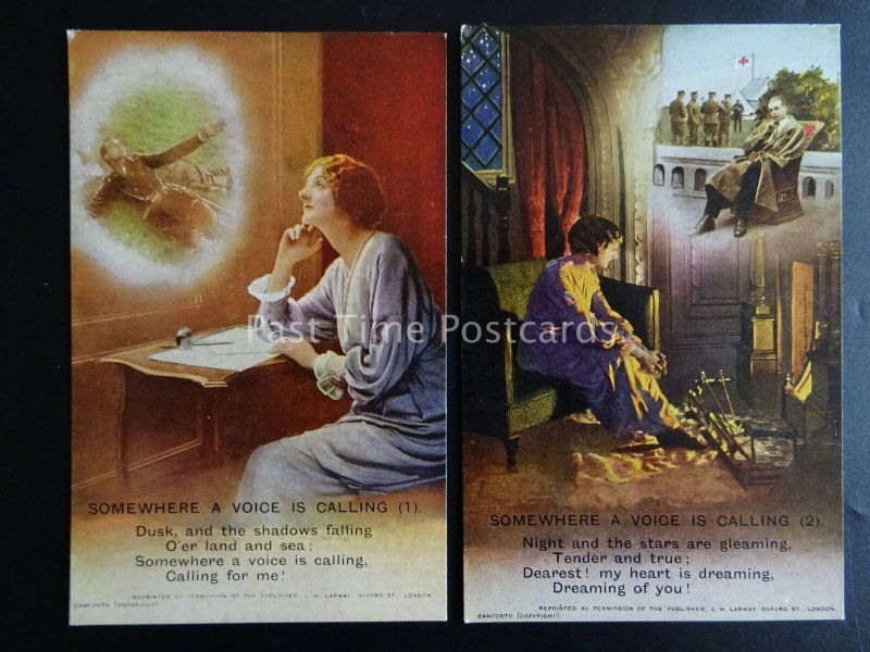 SOMEWHERE A VOICE IS CALLING - WW1 Bamforth Song Cards set of 2 No 4794