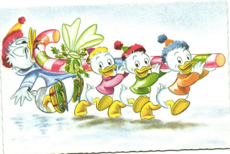 PC DISNEY, DONALD DUCK, HUEY, DEWEY AND LOUIE, Vintage Postcard (b35786)