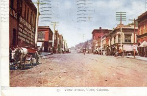 Postcard Antique View of Horse Carriages, Victor Ave. in Victor, CO.  P4