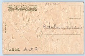 PFB Postcard Christmas Children With Little Pine Tree Winter Scene Embossed