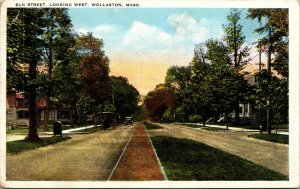 Vtg 1920s Elm Street Looking West Old Car Wollaston Massachusetts MA Postcard