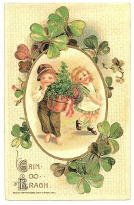 Erin Go Braugh John Winsch 1914 Children and Three Leaf Covers Repro Postcard
