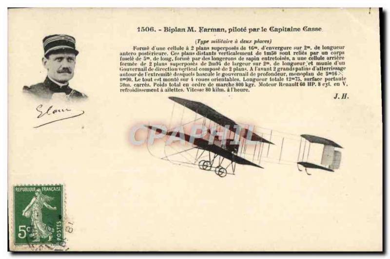 Old Postcard Jet Aviation Farman biplane pilot by Captain Brain