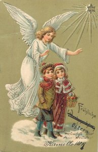 B583 Gold gilded novelty children guardian angel embossed Christmas fantasy 1906