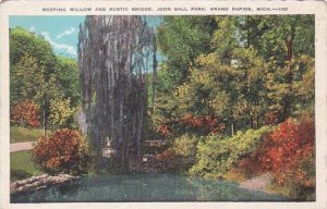 Michigan Grand Rapids Weeping Willow And Rustic Bridge John Ball Park