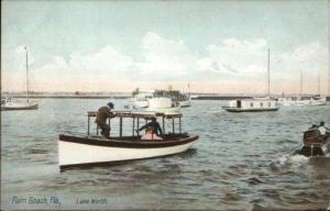 Palm Beach FL Lake Worth Boating Small Launch c1910 Postcard