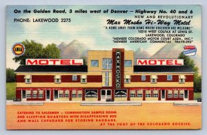 J89/ Lakewood Colorado Postcard Linen Max Mosko Hi-Way Motel 429