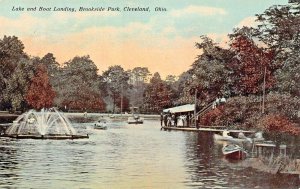 CLEVELAND OHIO~ BROOKSIDE PARK-LAKE-BOAT LANDING-FOUNTAIN~1910s POSTCARD