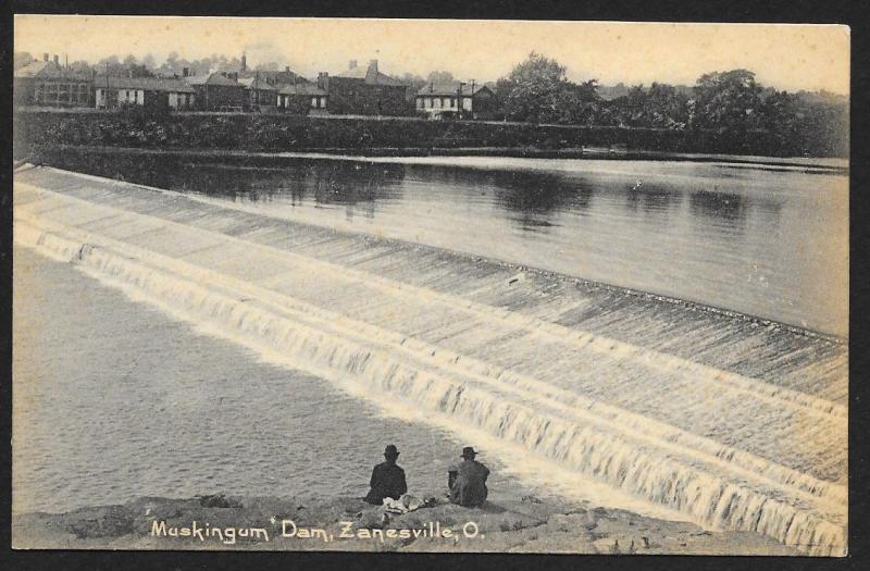 Muskingum Dam & 2 Men Zanesville Ohio Unused c1905