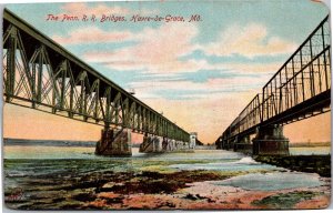 Postcard MD Havre de Grace Pennsylvania Railroad Bridges