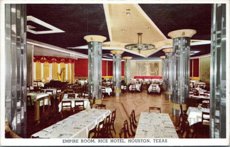 1940s Houston Rice Hotel Empire Room Interior View Linen Postcard BU