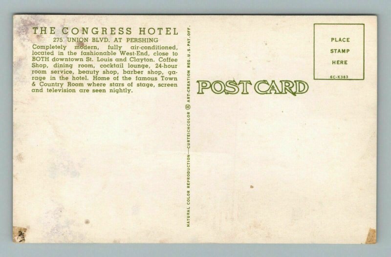 The Congress Hotel  St Louis MO Missouri Postcard