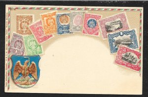 MEXICO Stamps on Postcard Embossed Shield Unused c1905