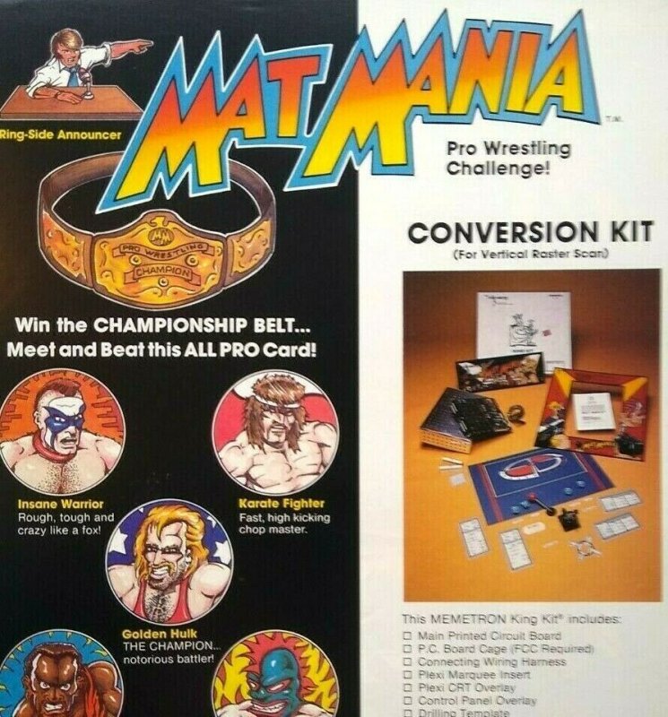 Mat Mania Memetron Arcade FLYER Original Video Game Wrestling Art Print 1985