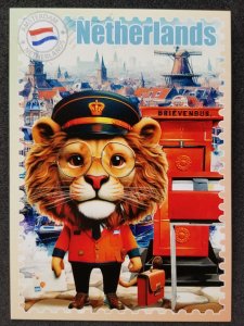 [AG] P316 Netherlands Postman & Postbox Mailbox National Lion (postcard) *New