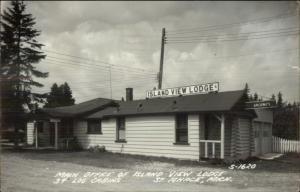 St. Ignace MI Island View Lodge 39 Log Cabins c1950s Real Photo Postcard