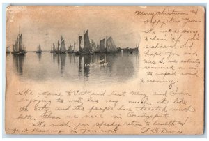 1905 Fishing Fleet In Harbor Scene Portland Maine ME Posted Vintage Postcard