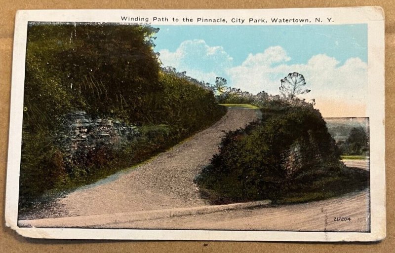 VINTAGE UNUSED POSTCARD - WINDING PATH TO THE PINNACLE, CITY PARK WATERTOWN N.Y.