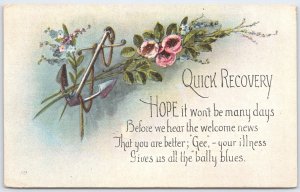 1917 Quick Recovery Anchor Floral Get Well Postcard Albany NY Posted