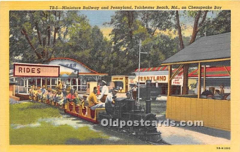 Tolchester Beach, Maryland, MD, USA on Chesapeak Bay Postcard Miniature Railw...