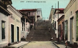 Havana Cuba, 1911 A Street In Santiago De Cuba Stairway, Vintage Postcard