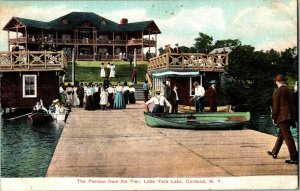 The Pavilion from the Pier, Little York Lake, Cortland NY Vintage Postcard B45