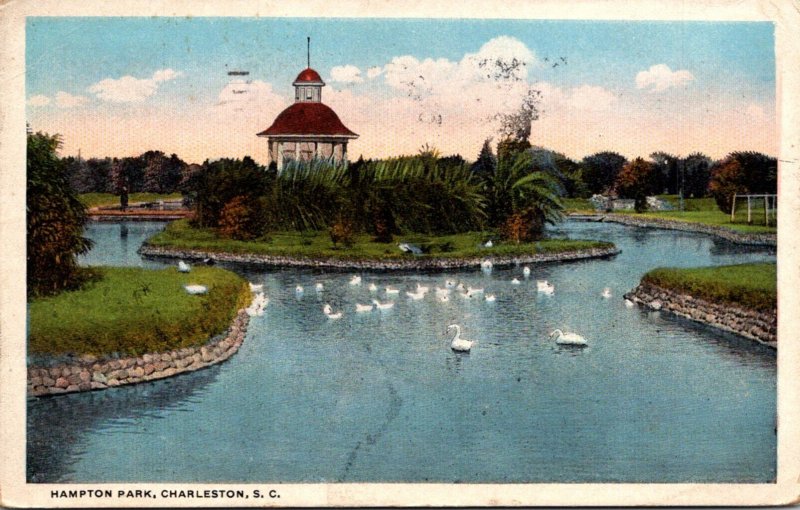 South Carolina Charleston Hampton Park Scene With White Swans 1921 Curteich