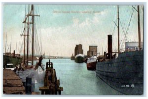 c1905 Steamer Scene, Owen Sound Harbor Looking North Ontario Canada Postcard 