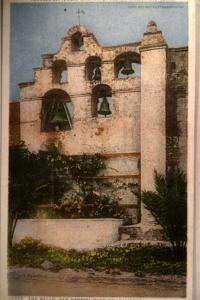 pre-1920 Unused BELLS AT MISSION in San Gabriel California CA postcard v1014