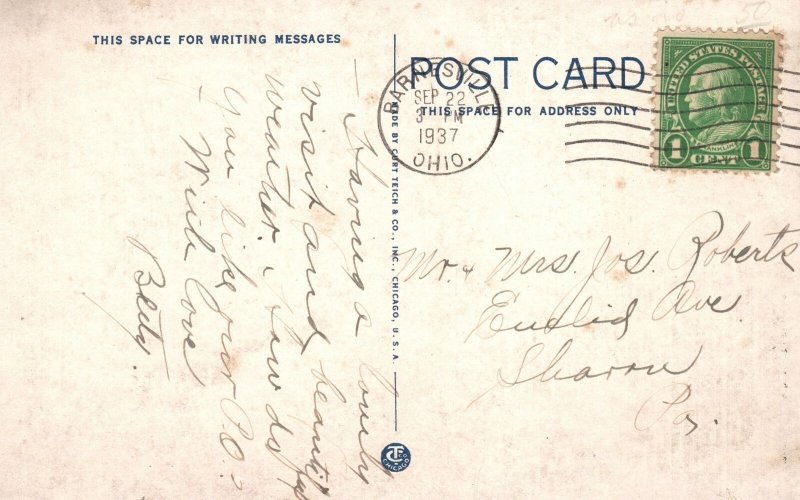 Vintage Postcard 1937 United States Post Office Building Landmark Barnesville OH