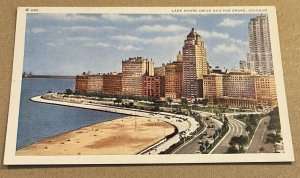 VINTAGE .01 POSTCARD UNUSED LAKE SHORE DRIVE & THE DRAKE, CHICAGO, ILL.