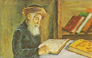 JUDAICA, Jewish Art, Katz Artist, Chasidic Man w Book, Studying, Reading #58