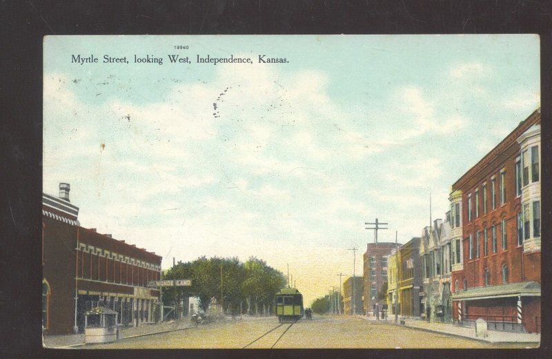 INDEPENDENCE KANSAS DOWNTOWN MYRTLE STREET SCENE 1910 VINTAGE POSTCARD