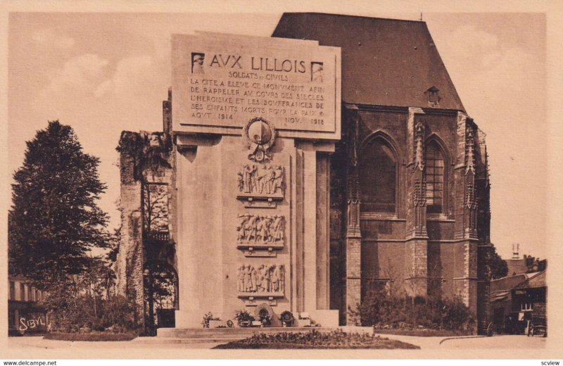 LILLE, Nord, France, 1900-1910s; Le Monument Aux Morts Et Les Restes Du Palai...