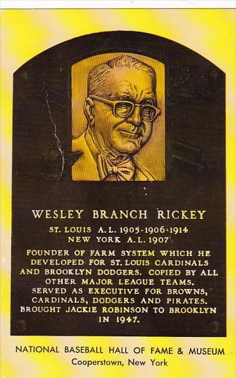 Wesley Branch Rickey National Baseball Hall Of Fame & Museum  Cooperstown New...