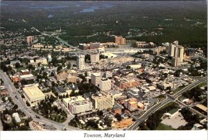 Towson, MD Maryland  CITY AERIAL VIEW Baltimore County 4X6 Chrome Postcard