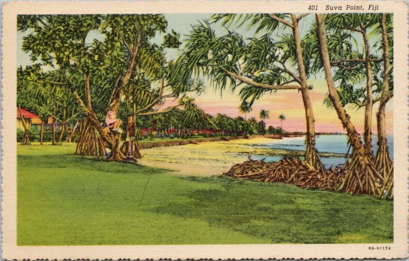 Suva Point Fiji Trees UNUSED Vintage Linen Postcard D99