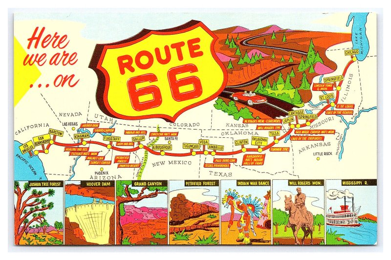Here We Are...On Route 66 Map Postcard