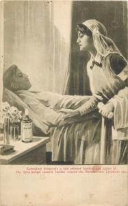 Red Cross nurse guardian angel of our heroes washes the wounds with Lysoform WWI