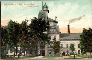 Entrance to Michigan State Prison Jackson MI Vintage Postcard Q14