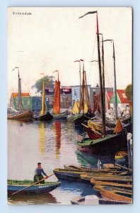 Boats on Water At Dock Volendam Holland UNP Unused DB Postcard I16