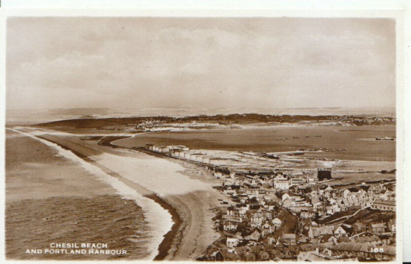 Dorset Postcard - Chesil Beach and Portland Harbour - Real Photograph Ref 19678A