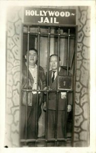 1940s RPPC Studio Photo Latino Men Pose in Hollywood Jail, Unposted