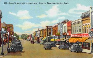 Second Street Woolworth Drug Cafe Stores Laramie Wyoming 1940s linen postcard
