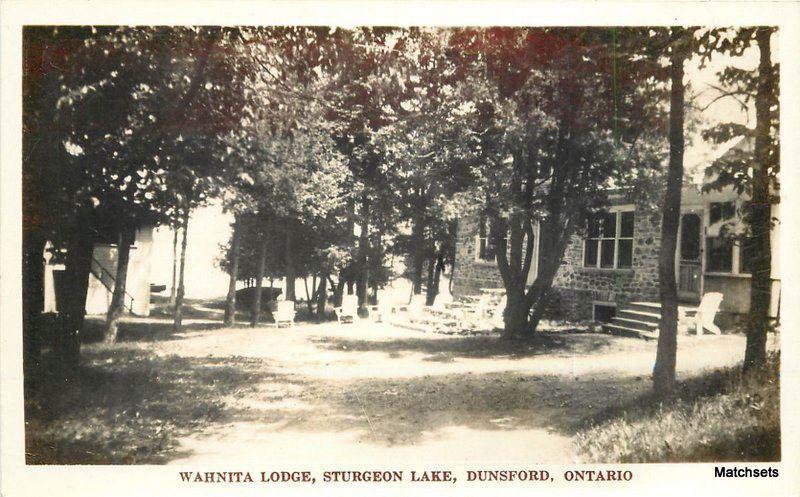 1940's DUNSFORD ONTARIO CANADA RPPC Wahnita Lodge Sturgeon Lake postcard 6904