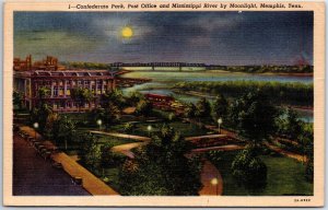 VINTAGE POSTCARD CONFEDERATE PARK POST OFFICE AND MISSISSIPPI RIVER BY MOONLIGHT