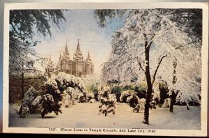 Vintage Postcard 1942 Winter on the temple Grounds, Salt Lake City, Utah (UT)