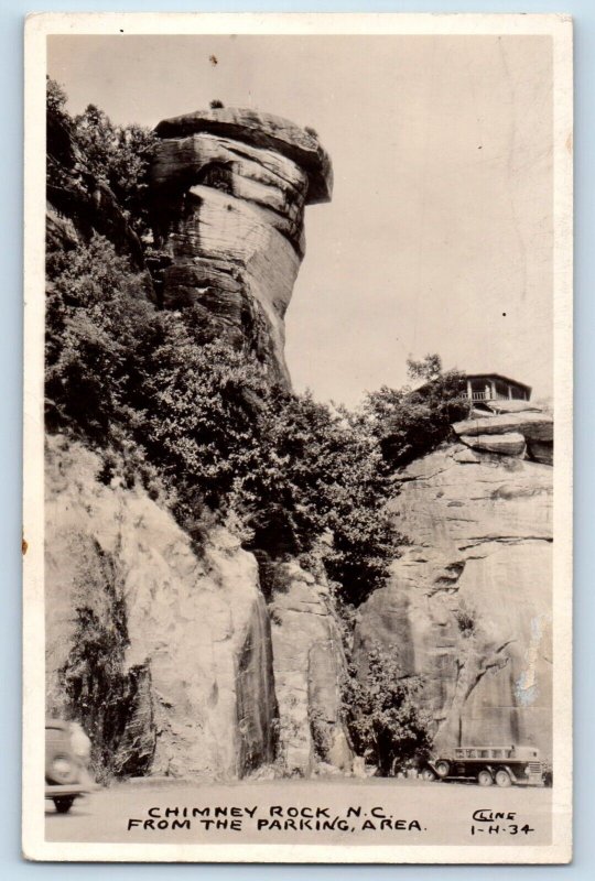 Chimney Rock Asheville NC Postcard RPPC Photo View From The Parking Area Cline