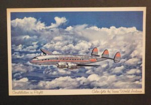 Mint Airline Postcard TWA Trans World Airlines Plane Constellation in Flight